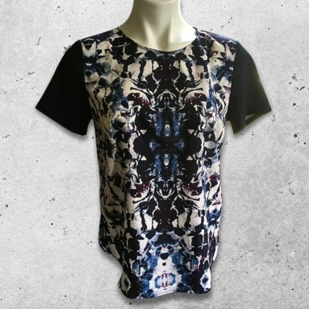 Cynthia Rowley Blouse Short Sleeves Soft Lightweight Abstract Print Blue/White S